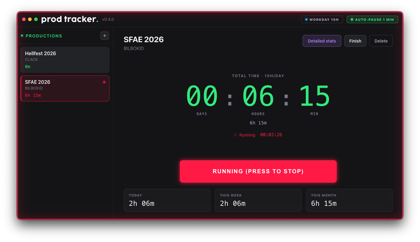 Prod Tracker interface